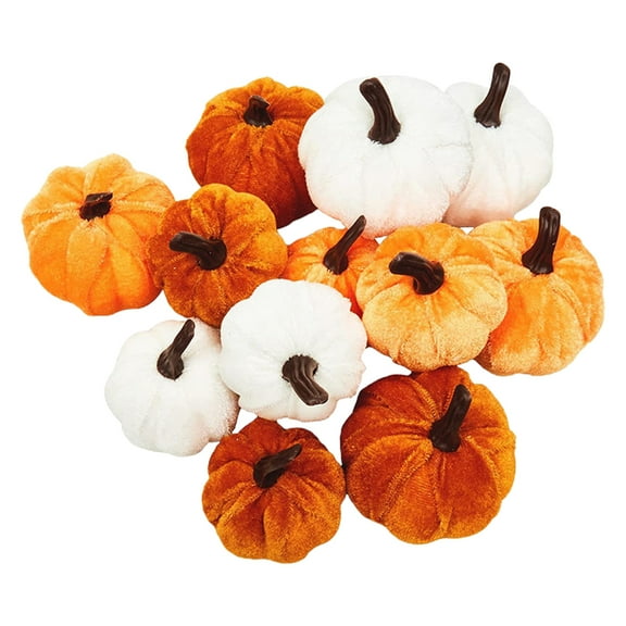 UDIYO 12Pcs Velvet Artificial Pumpkins Set Velvet Fabric Decoration Pumpkins Lifelike Harvest Pumpkins for Halloween Fall Harvest Festival, Thanksgiving Decoration