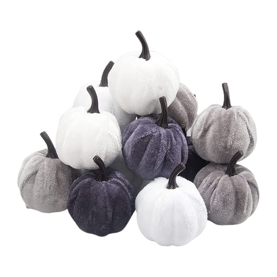 UDIYO 12Pcs Velvet Artificial Pumpkins Set Velvet Fabric Decoration Pumpkins Lifelike Harvest Pumpkins for Halloween Fall Harvest Festival, Thanksgiving Decoration