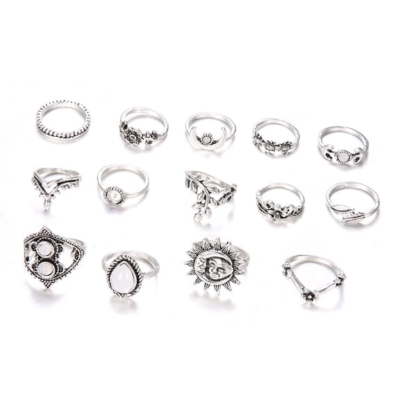UDIYO 14Pcs Vintage Sunflower Moon Finger Midi Knuckle Rings Set Women Party Jewelry