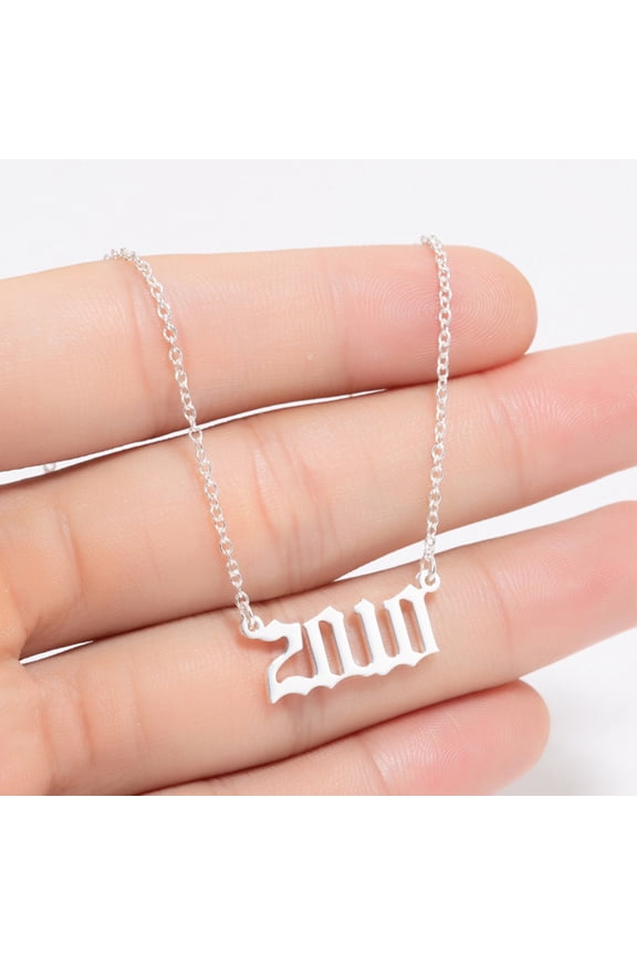 1980-2019 Birth Year Number Charm Pendant Stainless Steel Chain Necklace Jewelry