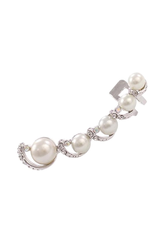 1Pc Women Rhinestone Faux Pearl Ear Clip Cuff Earring for Left Ear
