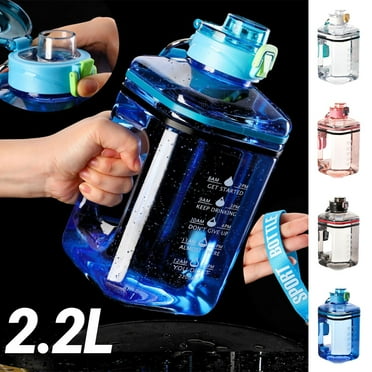 UDIYO 2.2L Water Bottle with Chug lid, BPA Free Dishwasher Safe Large Water Bottle with Motivational Time Marker and Handle Leak-proof Big Water Jug for Camping Sports Workouts