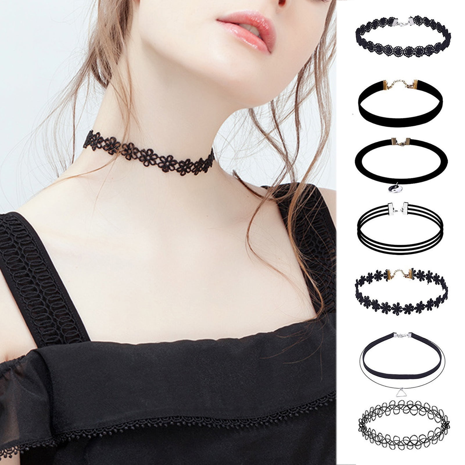 UDIYO 2 Set Chokers Black Choker Necklaces for Women Teen Girls Gothic Collar Lace Choker Set Velvet Chocker
