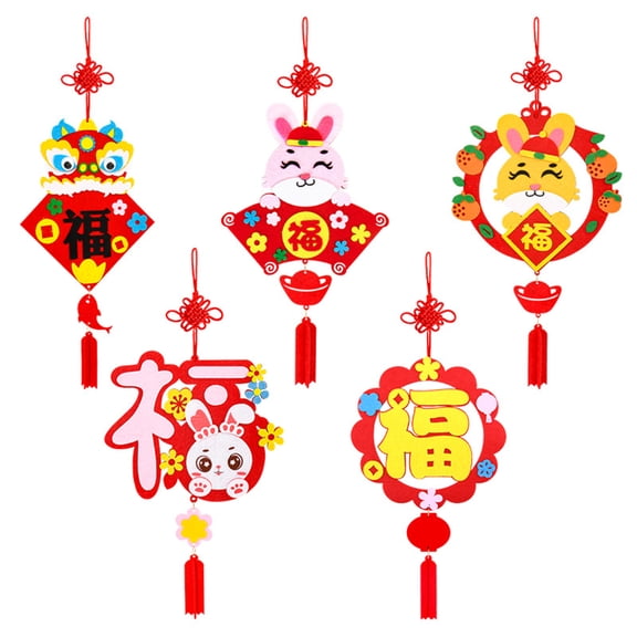 UDIYO 2023 Year Ornament Chinese Knot Tassel DIY Material Handcraft Decoration Non woven Fabric Chinese New Year Fu Character Pendant Children Handmade Gift