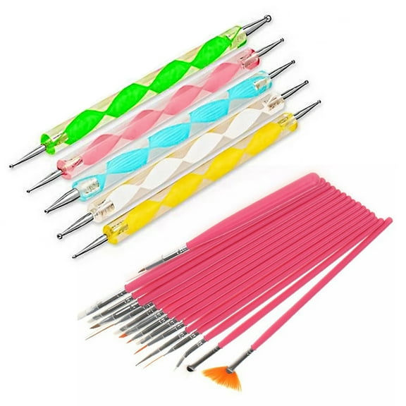 UDIYO 20Pcs/Set Nail Art Brushes Lightweight Portable Women DIY Nail Art Dotting Tool Brushes Pen