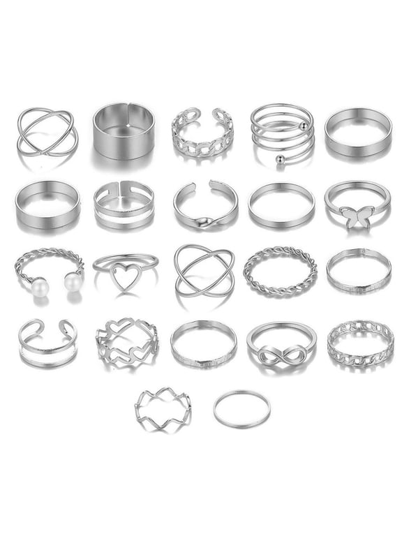 22Pcs/Set Women Rings High Gloss Polished Hypoallergenic Assorted Alloy Gift Fashion Jewelry Hollow Love Heart Finger Opening Rings for Party