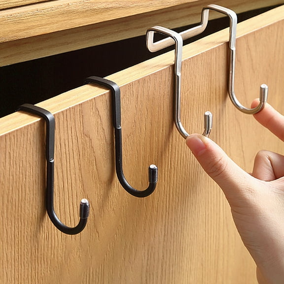 UDIYO 2Pcs Over The Door Drawer Cabinet Hook , 304 Stainless Steel Double S-Shaped Hook Holder Hanger Metal Heavy Duty Free Punching Door Back Hanging Clothes Hook Organizer
