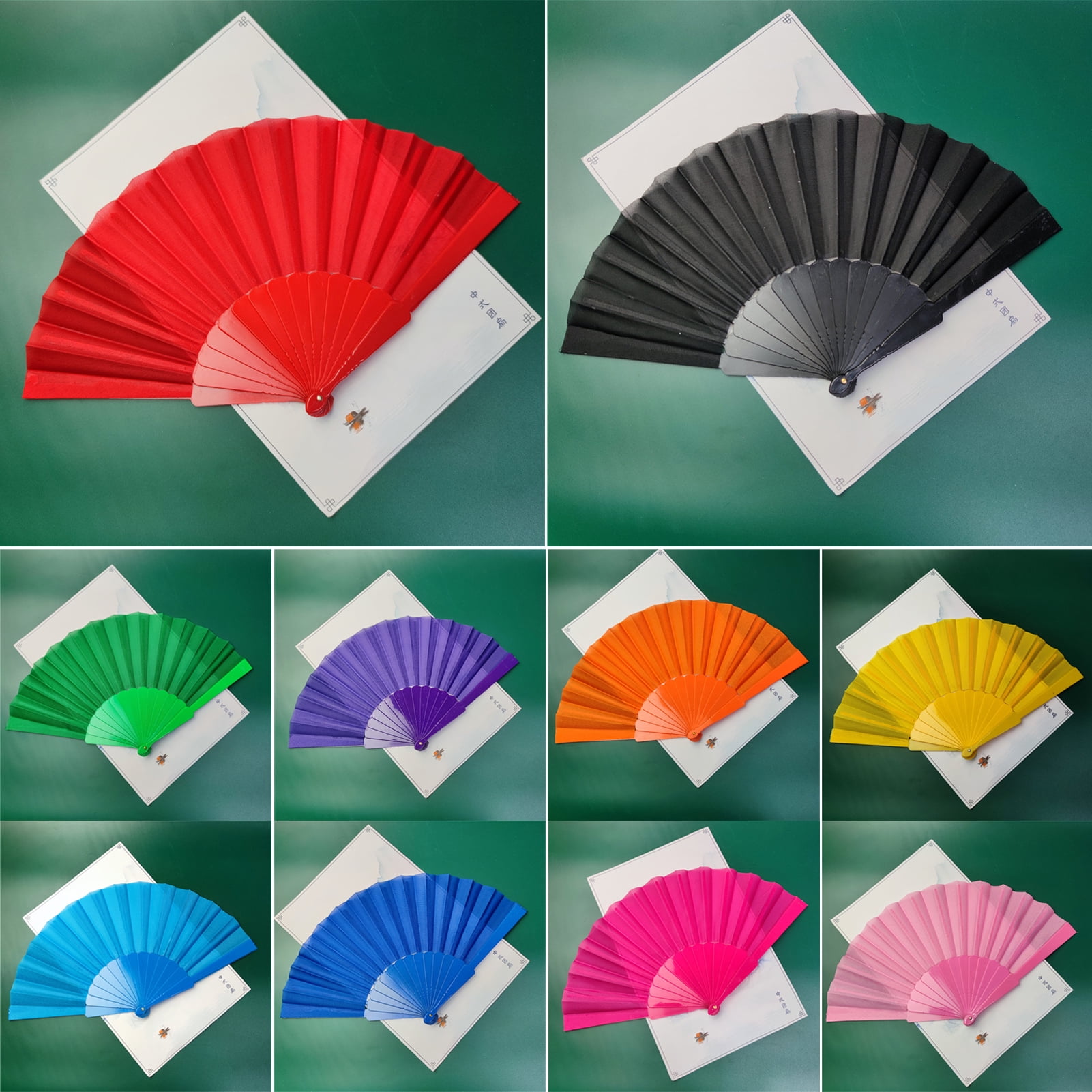 Blue Bamboo Silk Folding Fan – Handheld DIY Fan For Wedding, Dance, Festival & Decoration (8.27" Closed, 14.96" Open) - View #4