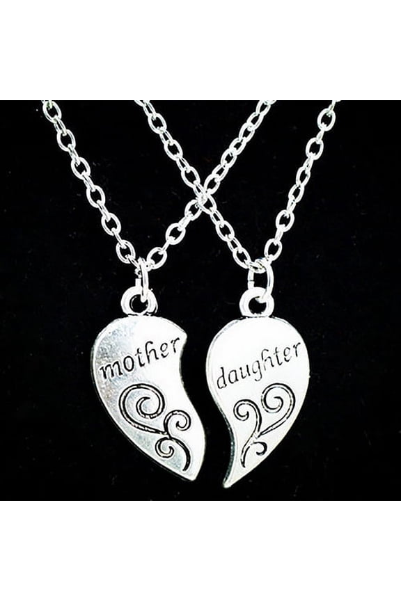 2Pcs/Set Fashion Mother Daughter Flower Carved Love Heart Pendant Necklace Gift