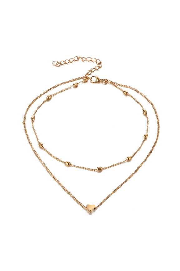 2Pcs/Set Necklace Exquisite Double Layers Alloy Heart Love Ball Chain for Dating
