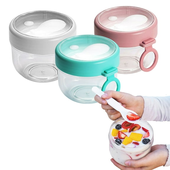UDIYO 3 Set Oatmeal Cup, Cereal or Yogurt Cup with Spoon