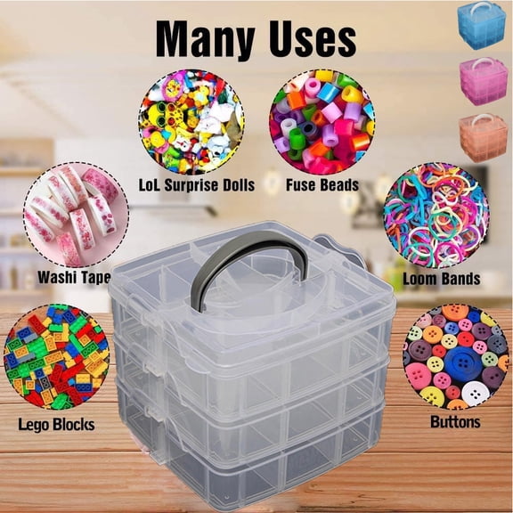 UDIYO 3-Tier Stackable Storage Container Box, Crafts Storage Box for Art Crafts, Jewelry, Beauty Supplies, Sewing Storage