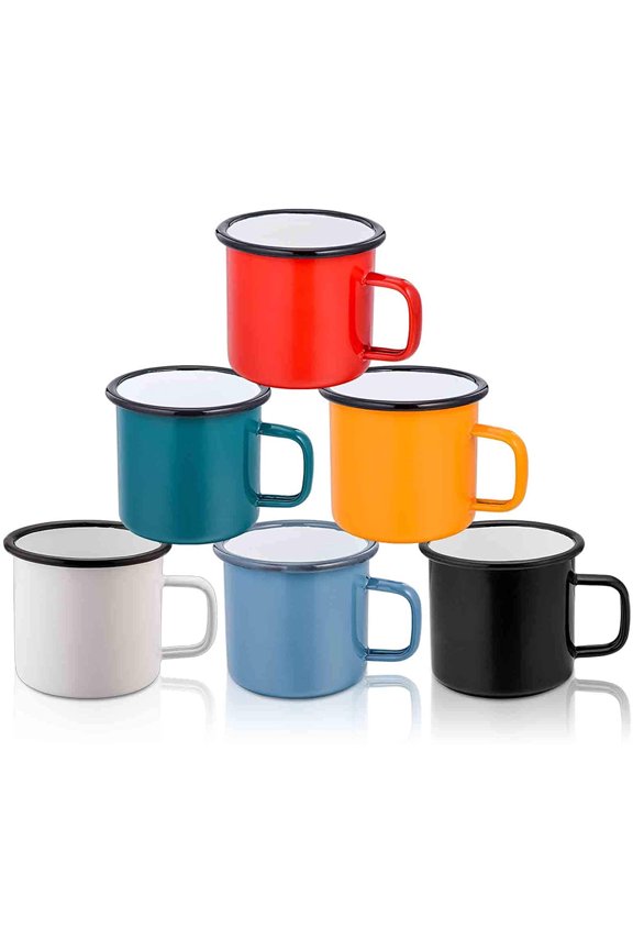 350ml Ename Coffee Mug, 12 oz Tea Enamel Mug Camp Drinking Cups, White/Blue/Green/Black/Red/Yellow Vintage for Indoors and Outdoors, Non Toxic & Portable, Attractive Color & Classic Design
