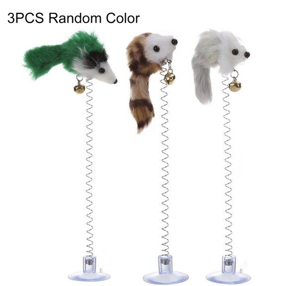 UDIYO 3Pcs Pet Cats Kitten Funny Spring Suction Cup Feather Mouse Elastic Scratch Toys