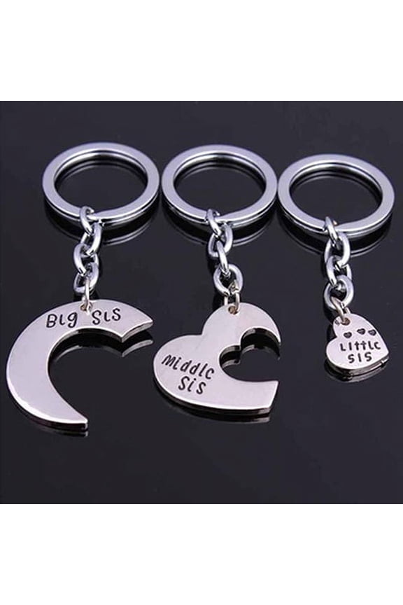 3Pcs/Set Love Heart Big Middle Little Sisters Charm Keychain Key Ring Gifts
