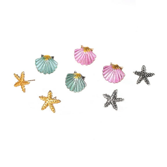 UDIYO 4 Pairs Boho Women Starfish Shell Stud Earrings Set Summer Jewelry Accessories