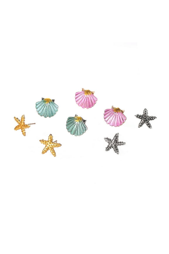 4 Pairs Boho Women Starfish Shell Stud Earrings Set Summer Jewelry Accessories