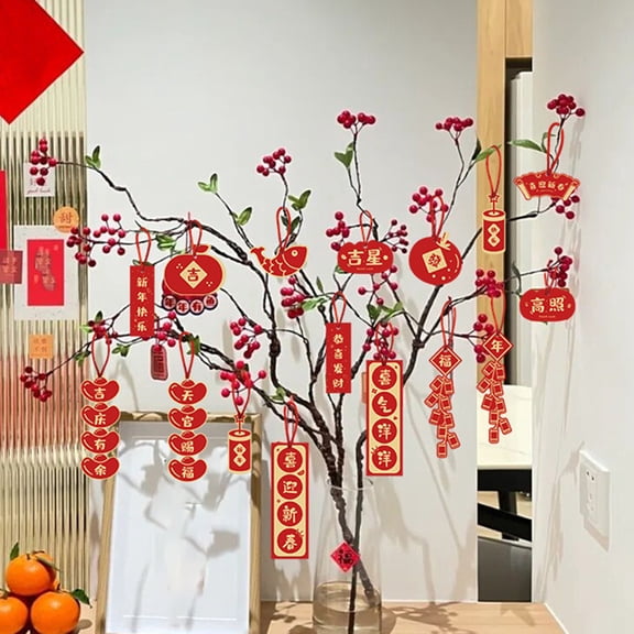 UDIYO 4 Set Chinese New Year Decorations Ornaments, Red Chinese Pendant Traditional Lucky Hanging Fu Decal 2023 Year of The Rabbit Decoration Pendants