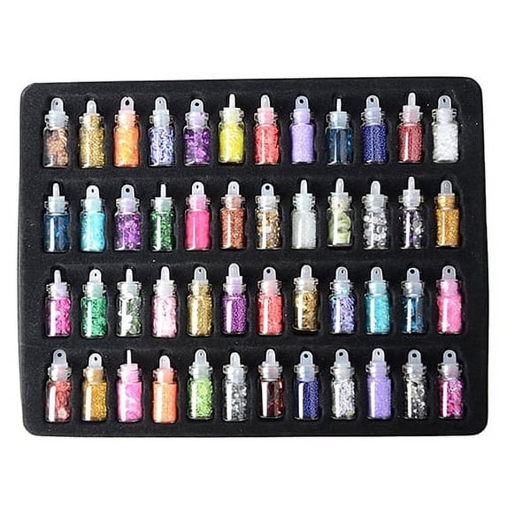 UDIYO 48 Colors Glass-bottled Colorful Shiny Beads Sequins Nail Art Decoration Set