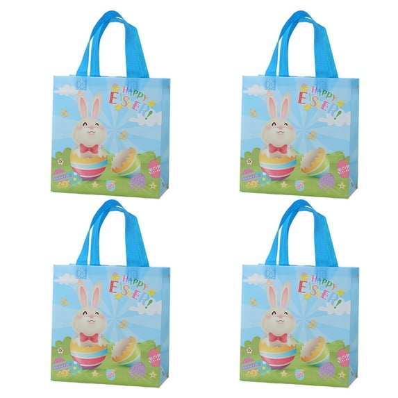 UDIYO 4Pcs Happy Easter Egg Hunt Bags Easter Bunny Chick Egg Gift Bags with Handles, Easter Treat Bags, Multifunctional Non-Woven Easter Bags for Gifts Wrapping, Easter Party Supplies