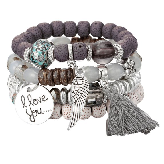 UDIYO 4Pcs/Set Bohemia Style Wing Beads Bracelet Women Bangle Jewelry Party Gift