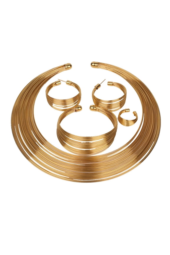 4Pcs/Set Exotic Nigerian Bridal Circle Necklace Earrings Bracelet Ring Jewelry