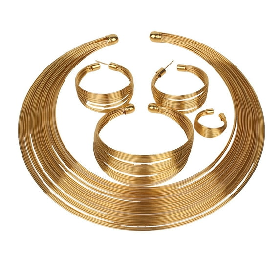 UDIYO 4Pcs/Set Exotic Nigerian Bridal Circle Necklace Earrings Bracelet Ring Jewelry
