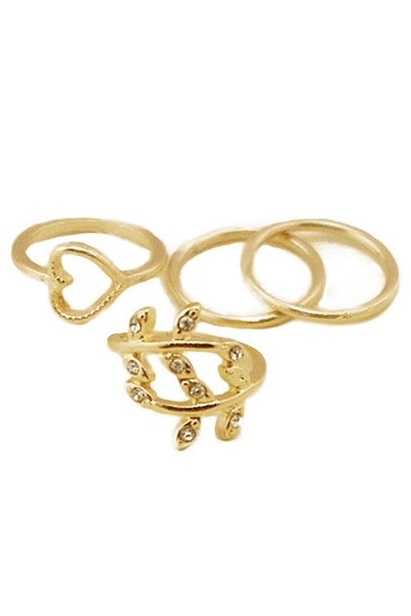 4Pcs/Set Rhinestone Leaf Heart Above Knuckle Midi Stack Ring Boho Party Jewelry