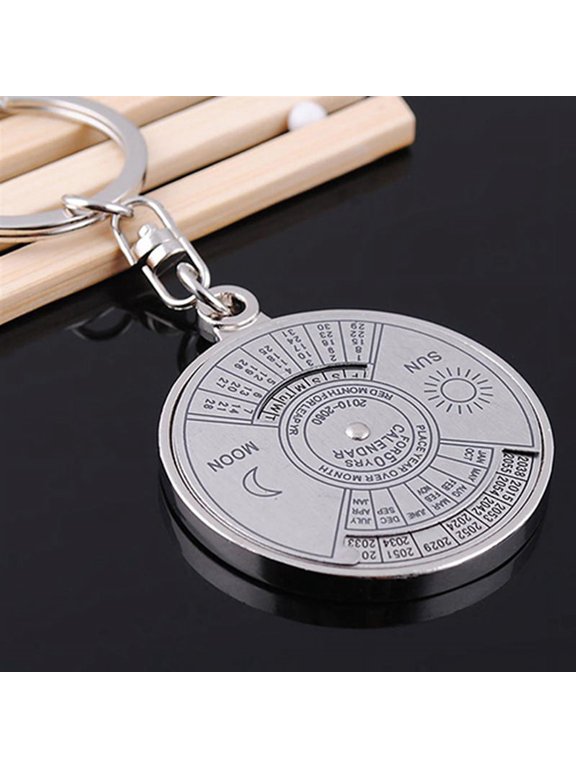 50 Years Perpetual Calendar Keyring Keychain Silver Alloy Key Chain Ring Keyfob