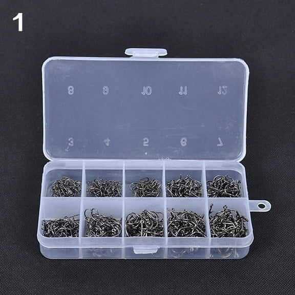 UDIYO 500 Pcs Multi Sizes Fish Jig Hooks with Hole Fishing Hook Tackle Box Steel Fishhook