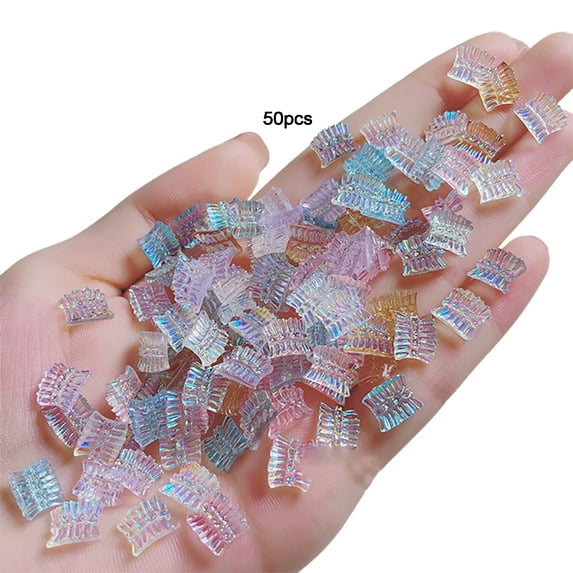 UDIYO 50Pcs/Set Nail Bow Ornament Aurora 3D Resin Manicure Glitter Bowknot DIY Rhinestone for Beautify