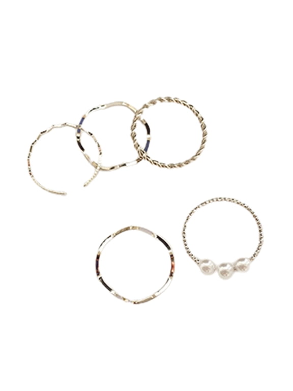 5Pcs Finger Rings Wavy Japan Korean Style Faux Pearls Jewelry Electroplating Stackable Rings Set for Wedding Party Banquet Prom