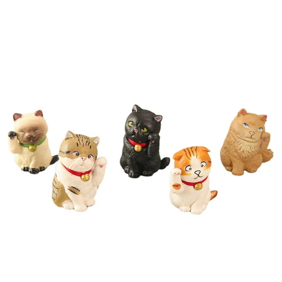 UDIYO 5Pcs Miniature Lucky Cat Beckoning Shape Decoration PVC Fengshui Cat Figurine Model for Garden Decor