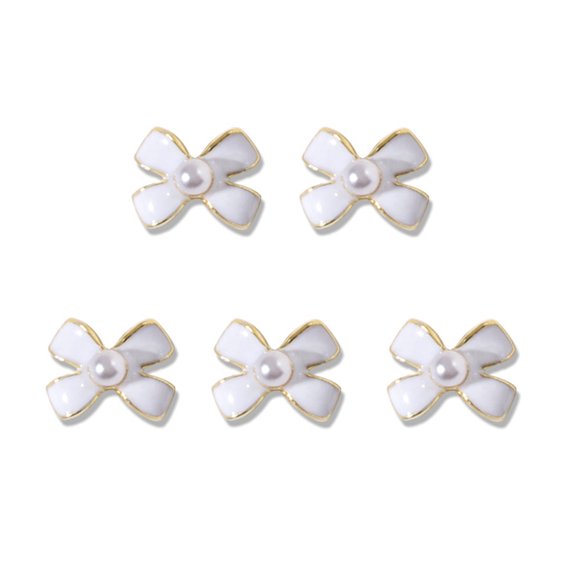 UDIYO 5Pcs Nail Ornaments Shiny Stunning Visual Effect Creative Shape Match Freely Fake Pearl Decorative Metal Black White Bow-knot Style DIY Nail Art Decorations for Nail Salon