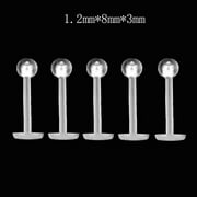 UDIYO 5Pcs Unisex Clear Round Nose Ear Lip Chin Ring Stud Bar Body Piercing Jewelry