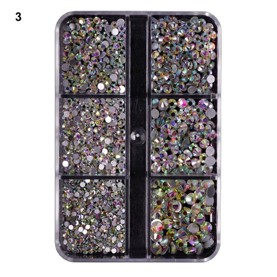 UDIYO 6 Grids/Box 1688Pcs Fingernail Ornament DIY Decorative Glass Nail Art Accessories Super Flash Rhinestone for Personal Use