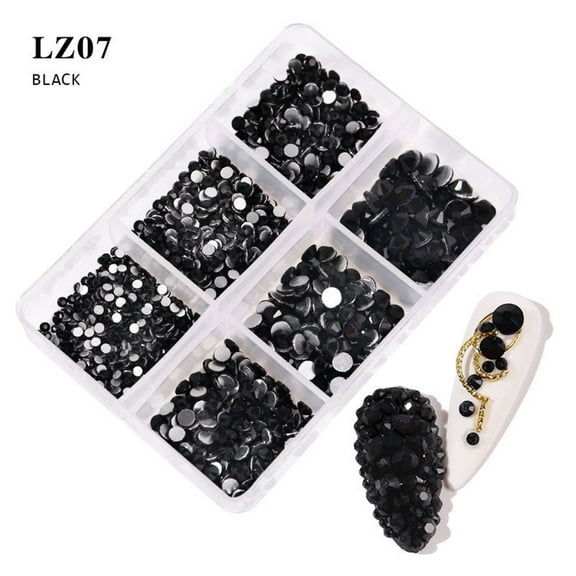 UDIYO 6 Grids/Box Nail Rhinestone Flat Back Multifunctional Various Shapes Mixed Size AB Nail Art Glitter Decorations for Manicure