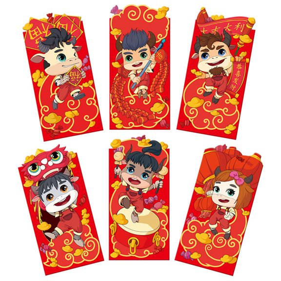 UDIYO 6Pcs Red Envelop Handmade Durable Paper Chinese Style Red Envelop for Festival