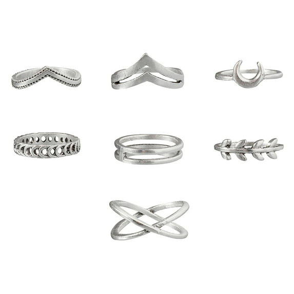 UDIYO 7Pcs Compact Alloy Finger Rings Cross Moon Electroplate Leaf Shap Rings for Party
