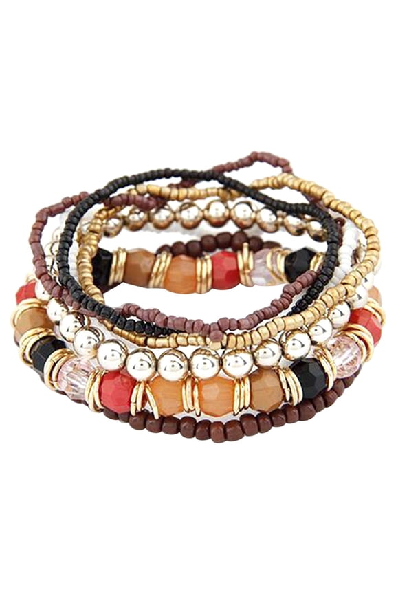 7Pcs/Set Women Boho Bohemian Mix Style Multilayer Elastic Beaded Bracelets for Banquet Party