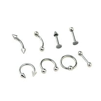 UDIYO 8Pcs Mixed Style Lip Tongue Eyebrow Nose Ring Barbell Body Piercing Jewelry