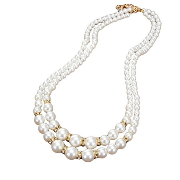 UDIYO Adjustable Double-Layer Luxury Faux Pearl Beads Necklace for Party