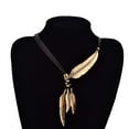 thumbnail image 1 of UDIYO Bohemian Women Rhinestone Feather Pendant Faux Leather Rope Necklace Jewelry, 1 of 7