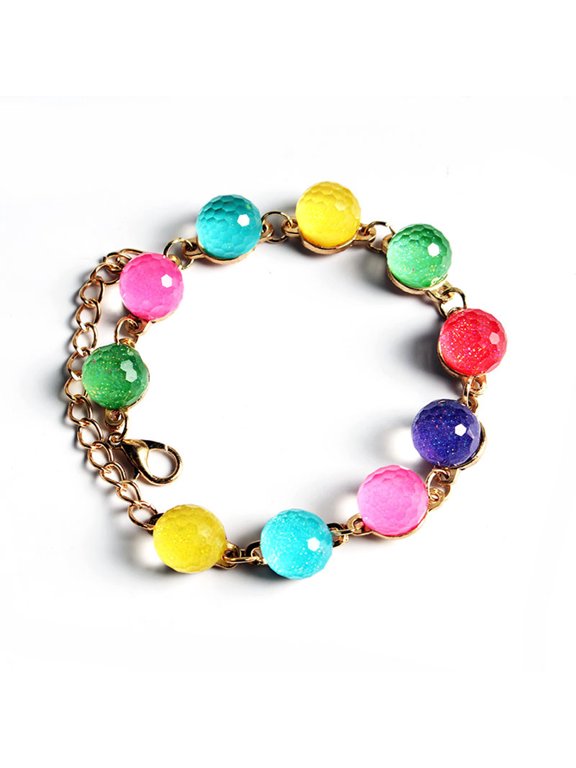 Bracelet Candy Color Round Beads Women Multicolored Beads Cuff Bangle Bracelet for Party