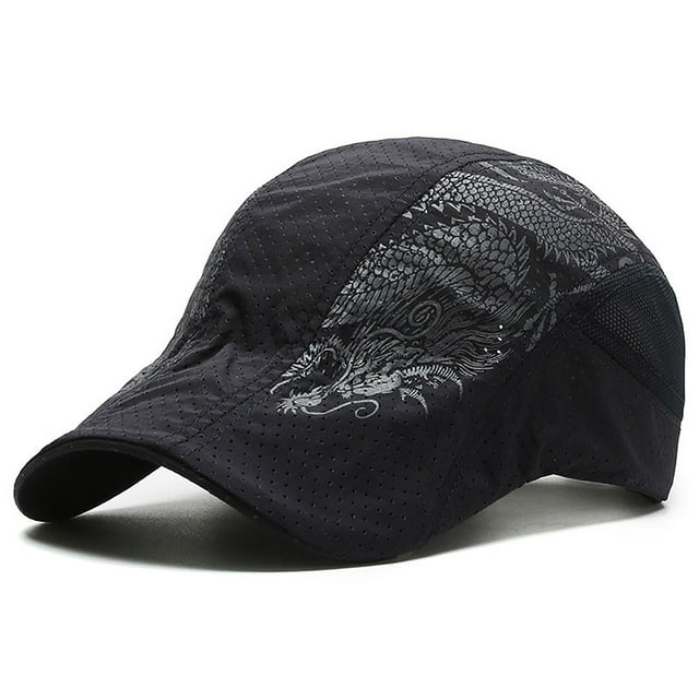 UDIYO Breathable Sun Hat Mesh Hole Chinese Style Dragon Print Peaked Cap for Outdoor