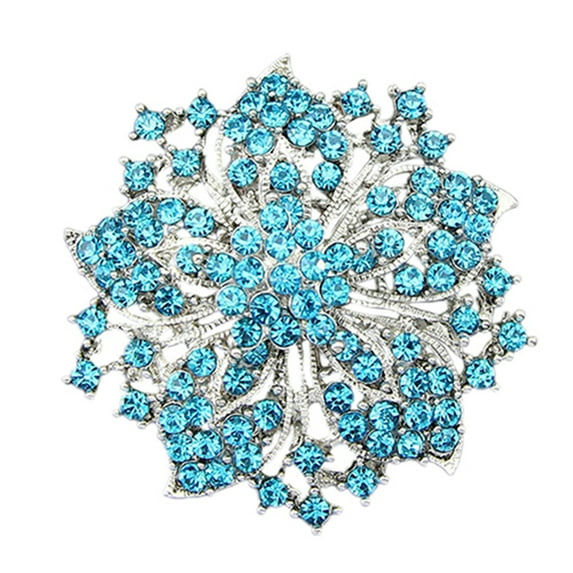 UDIYO Brooch Pin Exquisite Anti-rust Silver Plated Rhinestone Round Blossom Flower Breastpin for Dating
