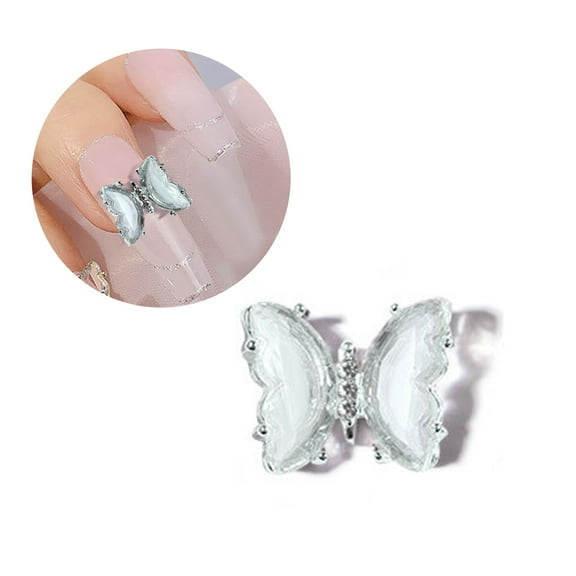 UDIYO Butterfly Nail Ornament Aurora DIY Faux Crystal 3D Colorful Manicure Decorations for Female