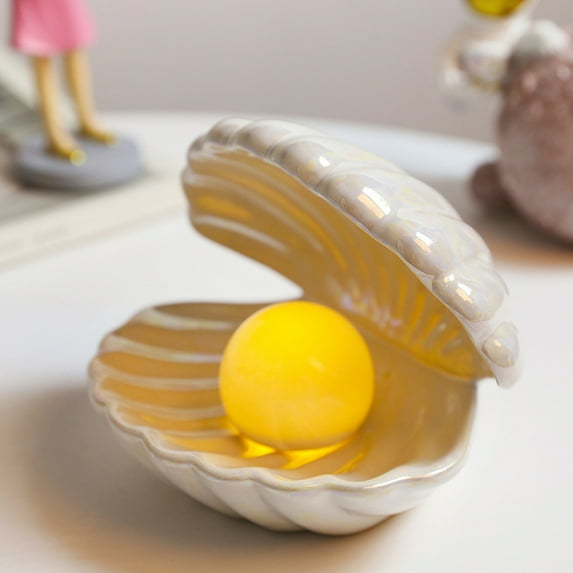 UDIYO Ceramic Shell Pearl Lamp Bedroom Decoration Home Bedside Night Light Girl Gift