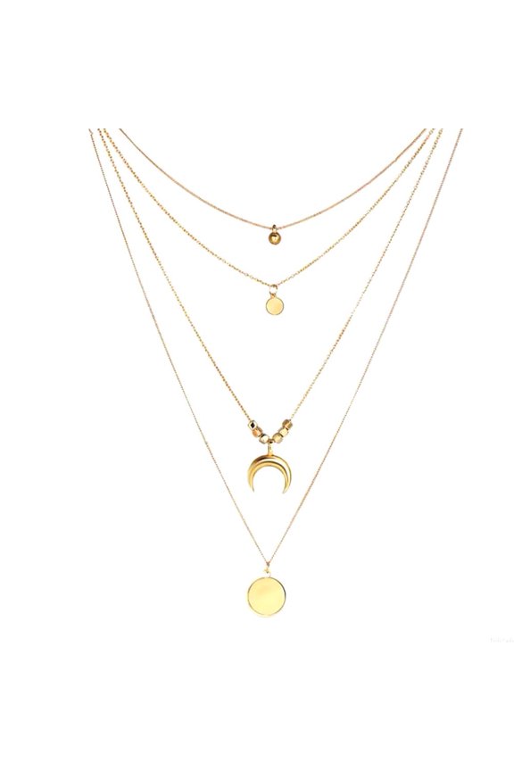 Chic Women Multilayer Chain Metal Disc Moon Charm Necklace Banquet Jewelry Gift