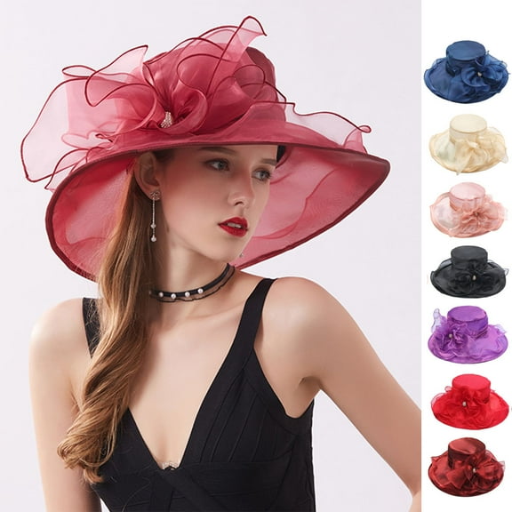 UDIYO Church Fascinator Wedding Tea Party Derby Hats for Women Flower Wide Brim Sunshine Hat